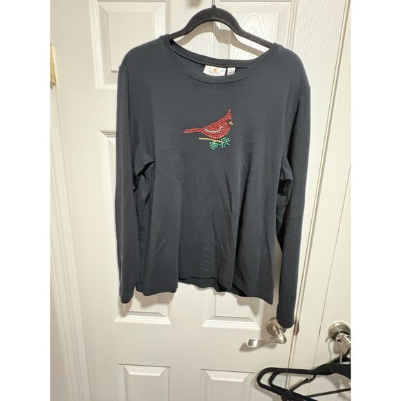 Quacker Factory Womens T Shirt XL Black  Cardinal Jeweled - Picture 1 of 5